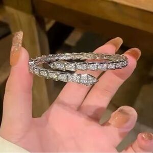 Serpent Snake Bone Silver CZ Bracelet